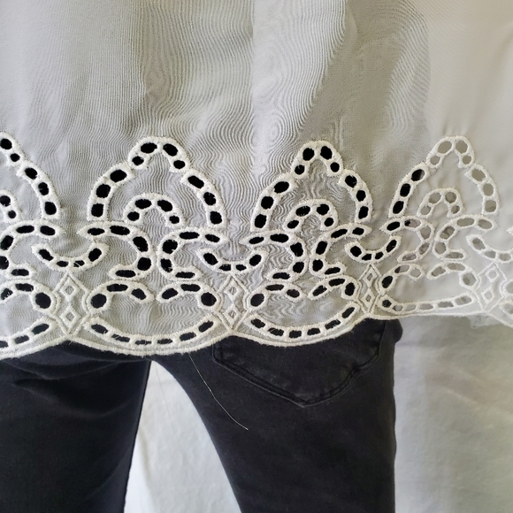 Sheer White Top with Embroidered Hem - Picture 6 of 15